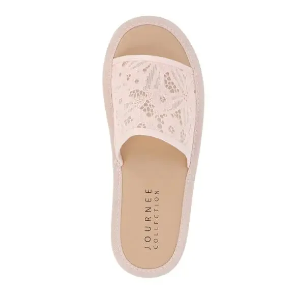 Journee Women's Eniola Lace Flat Slide Sandals Pink Size 9 - Picture 4 of 5